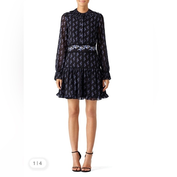 Raoul Dresses & Skirts - Raoul Paisley Shaza Dress 6 Dark Floral Mini Dress Pleated Collar Wedding Guest